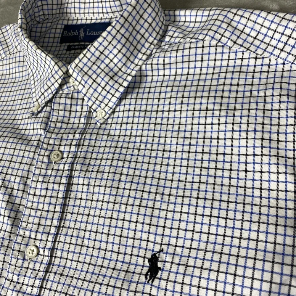 Ralph Lauren Men's XL Classic Fit Blue Black Check Plaid Button Down Pony